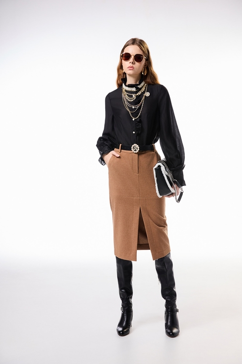 Ruffle With Pearl Detail Blouse,,Ruffle With Pearl Detail Blouse,Jackets,Outerwear,Season (AW) Look,Tops,pearl,Season (AW) Look,black tops