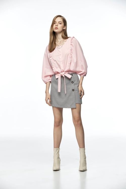 Front Knot Ruffle Trim Top,Long sleeve tops