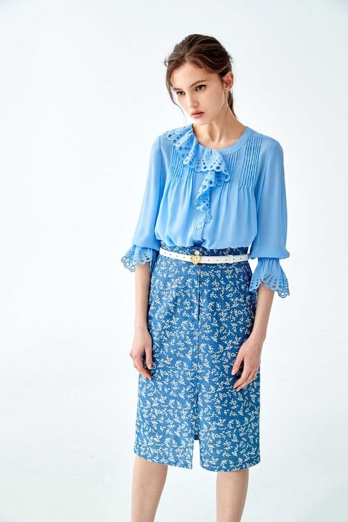 Ruffle Blouse,Embroidered tops