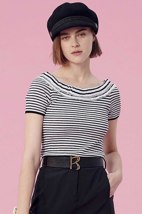 Stripe Knit Top,Short sleeve tops