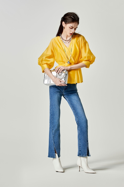 Lantern Sleeve Yellow Top,Under shirts