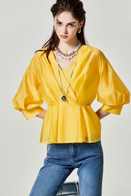 Lantern Sleeve Yellow Top,Under shirts