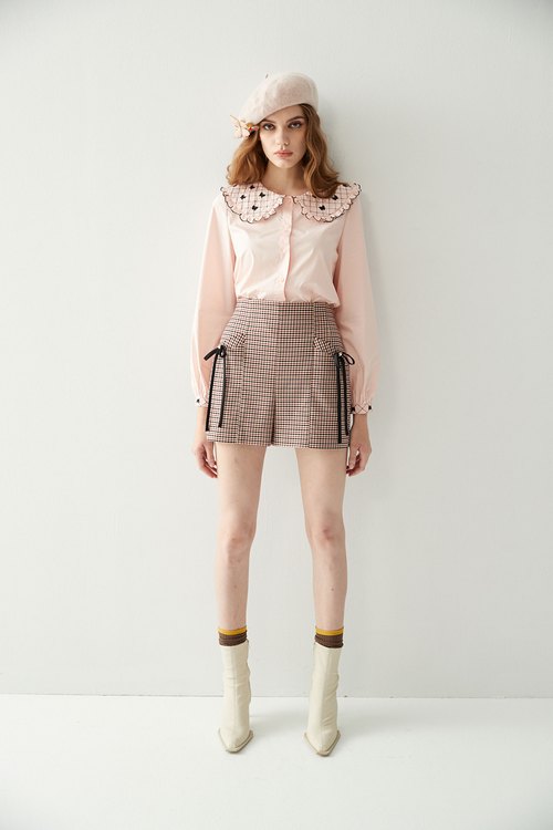 Pink Blouse With Embroidered Detail Peter Pan Collar,Valentine