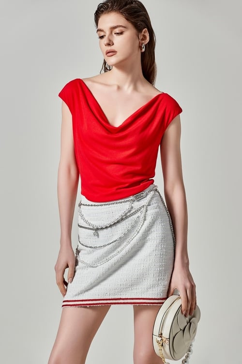 Cowl Neckline Red Top,Season (SS) Look