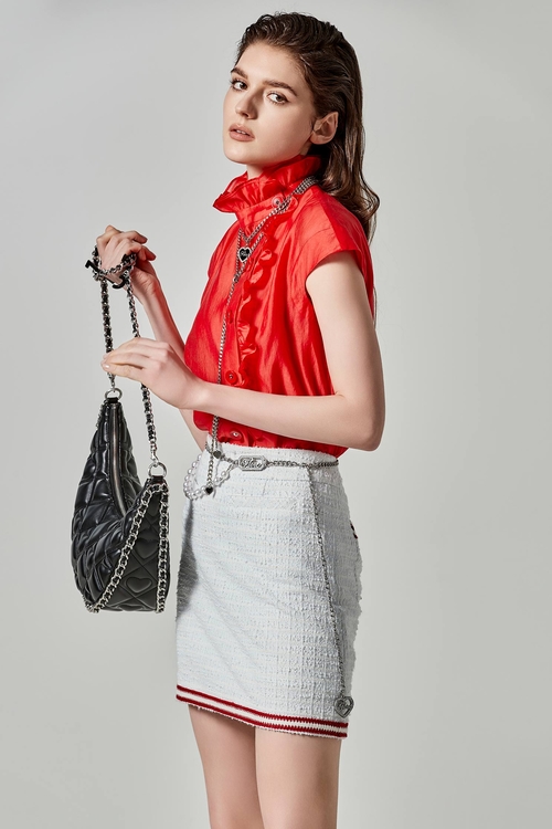 Ruffle Detail Red Top,Blouses