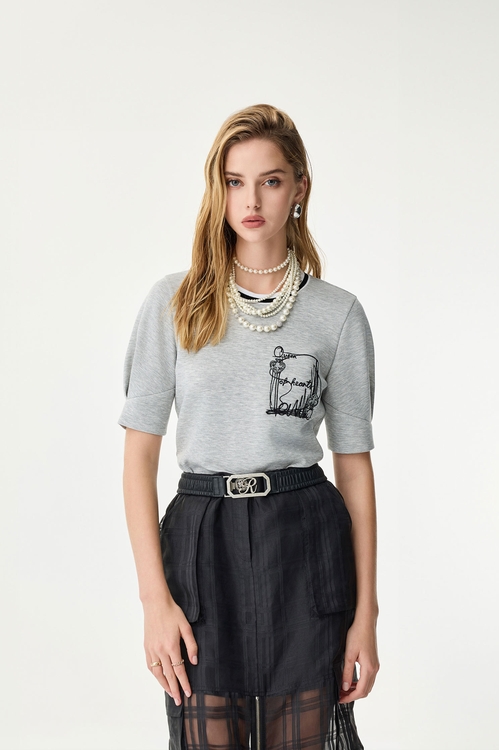 Graphic Embroidery Grey Tee,,Graphic Embroidery Grey Tee,Jackets,Outerwear,Season (SS) Look,co-ord sets,V-neck dresses,Dresses,Season (SS) Look,Maxi dresses,Black dresses,Tops,Season (SS) Look,Embroidered