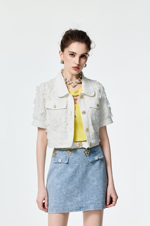 Denim Outerwear With Sequin Floral Detail,Denim Jackets