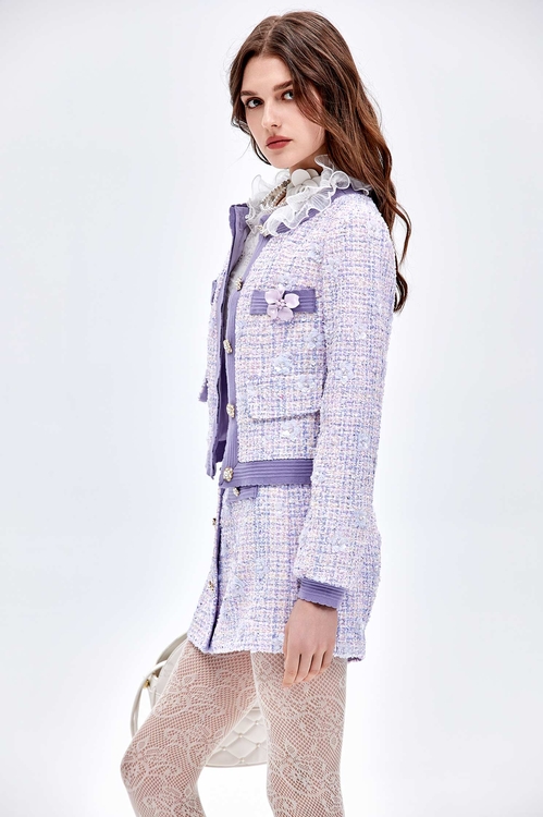 Purple Sequin Tweed Jacket,Outerwear