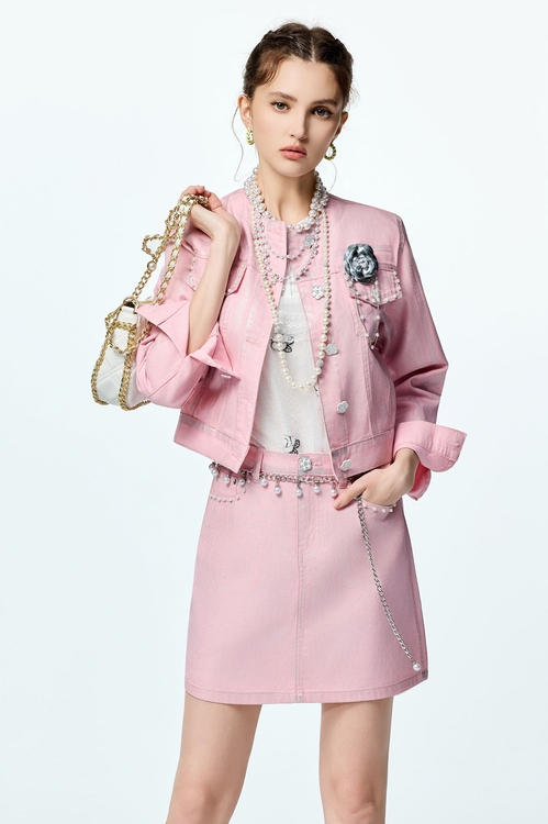 Metallic Sheen Pink Denim Jacket,,Metallic Sheen Pink Denim Jacket,Tops,Season (SS) Look,Embroidered,Outerwear,Season (AW) Look,Valentine,blossoms,Lace,Knitted,Knitted coats,Season (AW) Look,Midi skirts,Outerwear,co-ord sets,Denim,Denim Jackets,pearl,Season (AW) Look,Valentine,Cotton,blossoms