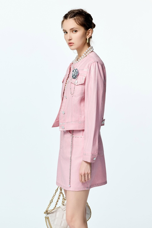 Metallic Sheen Pink Denim Jacket,,Metallic Sheen Pink Denim Jacket,Tops,Season (SS) Look,Embroidered,Outerwear,Season (AW) Look,Valentine,blossoms,Lace,Knitted,Knitted coats,Season (AW) Look,Midi skirts,Outerwear,co-ord sets,Denim,Denim Jackets,pearl,Season (AW) Look,Valentine,Cotton,blossoms