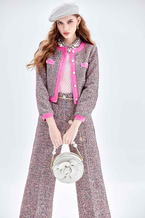 Detachable Lace Collar Tweed Jacket,Jackets