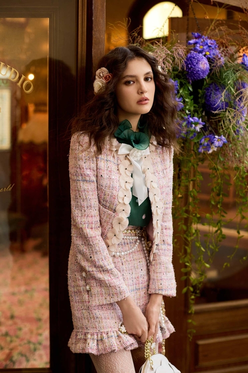 Pink Tweed Sequin Jacket,Valentine