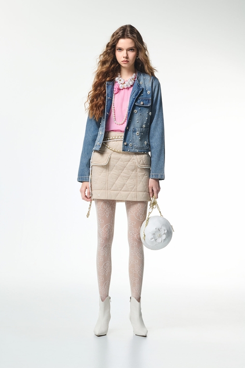 Pearl Floral Detail Denim Jacket,bestselling