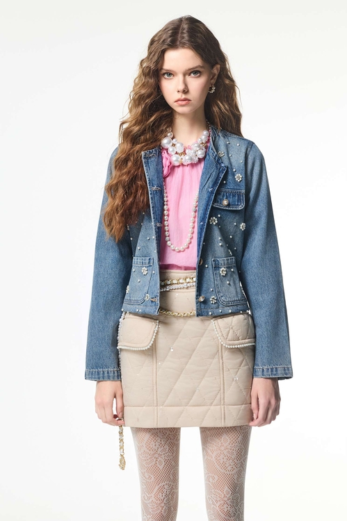 Pearl Floral Detail Denim Jacket,bestselling