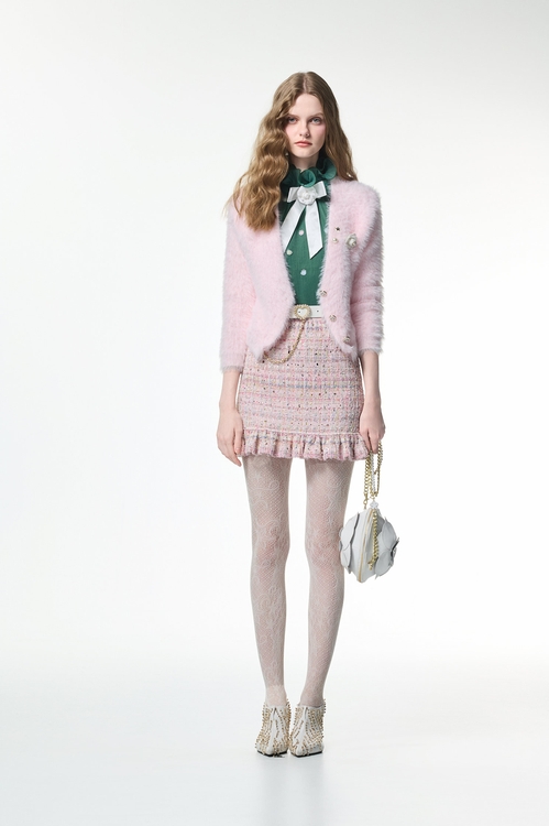 Fux Fur V-neck Cardigan,Knitted