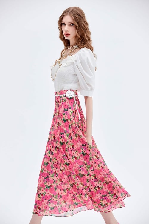 Floral Print Maxi Skirt,Midi skirts