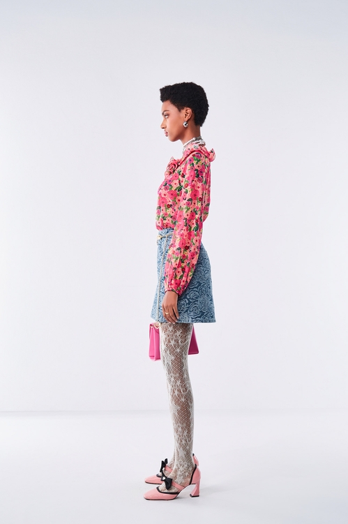 Rose Print Denim Skirt,Shorts