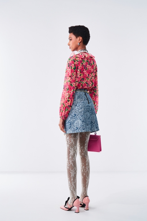 Rose Print Denim Skirt,Denim skirts