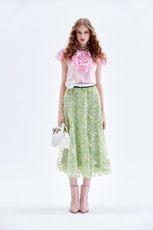 Multi Colour Emobossed Floral Detail Maxi Skirt,Midi skirts