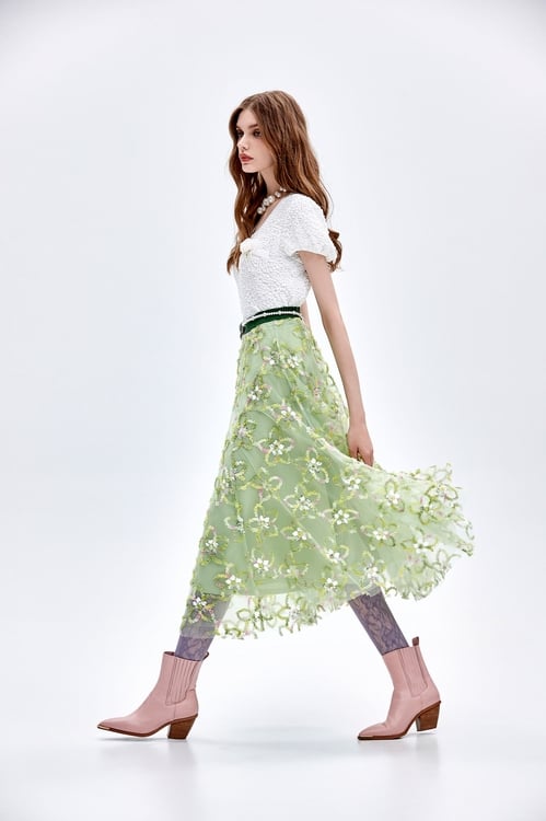 Multi Colour Emobossed Floral Detail Maxi Skirt,Midi skirts