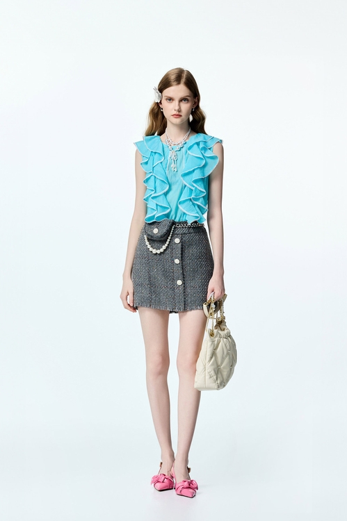 Tweed Short Skirt With Detachable Waist Pouch,Shorts