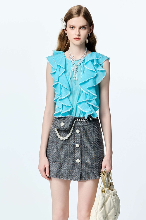 Tweed Short Skirt With Detachable Waist Pouch,Shorts