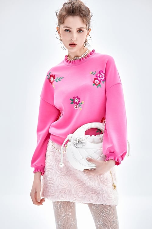 3-D Mesh Floral Pink Skirt,Mini skirts