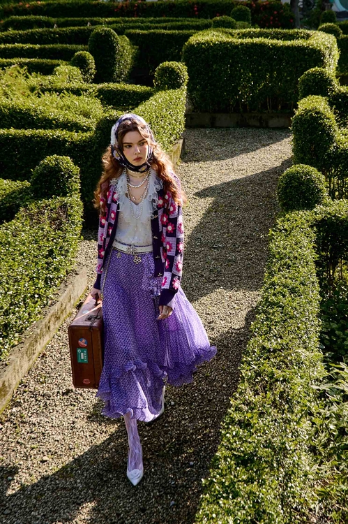 Floral Print Layered Purple skirt,Valentine