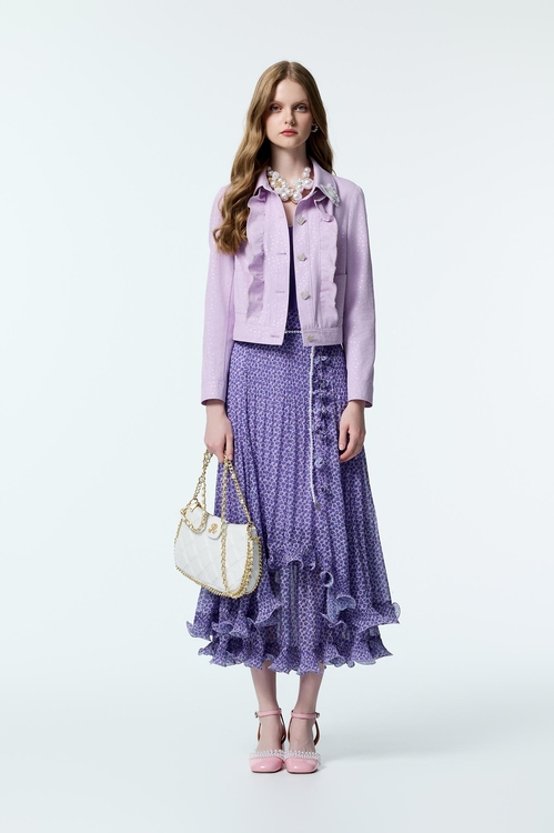 Floral Print Layered Purple skirt,Valentine