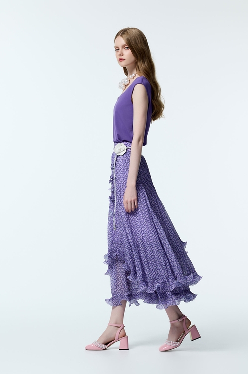 Floral Print Layered Purple skirt,Valentine
