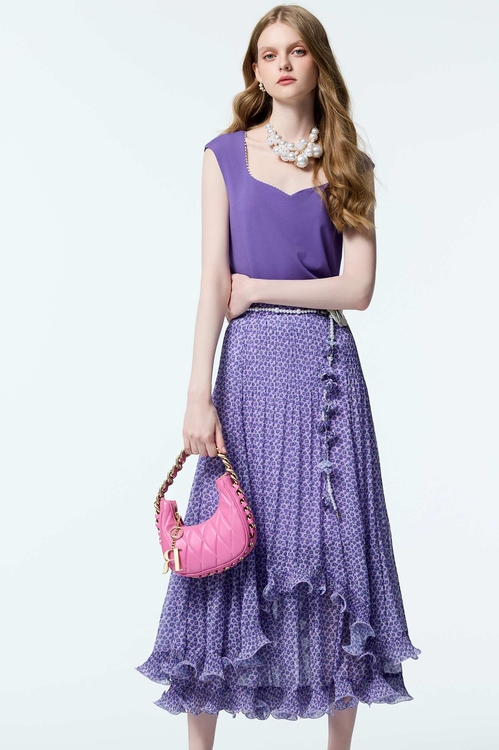 Floral Print Layered Purple skirt,Valentine