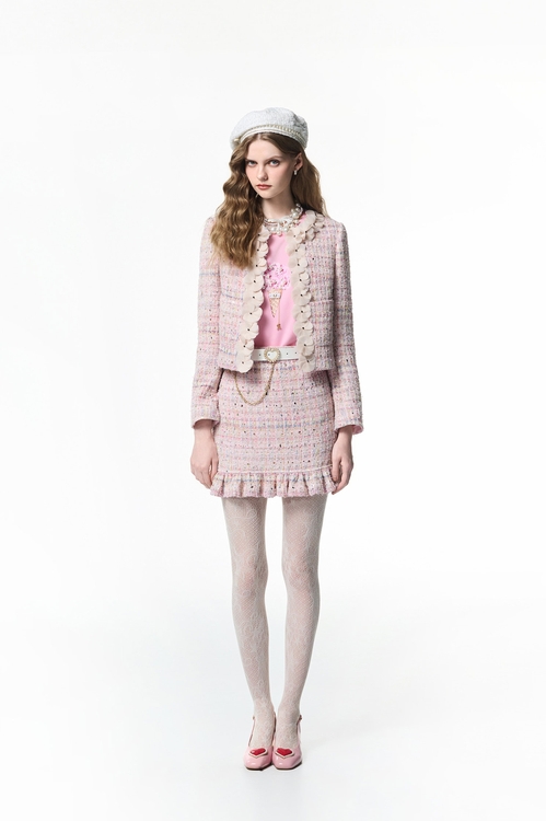 Pink Tweed Sequin Skirt,Valentine