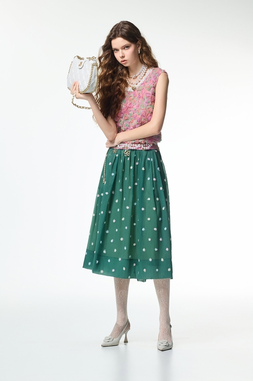Jade Green Floral Detail Midi Skirt,bestselling