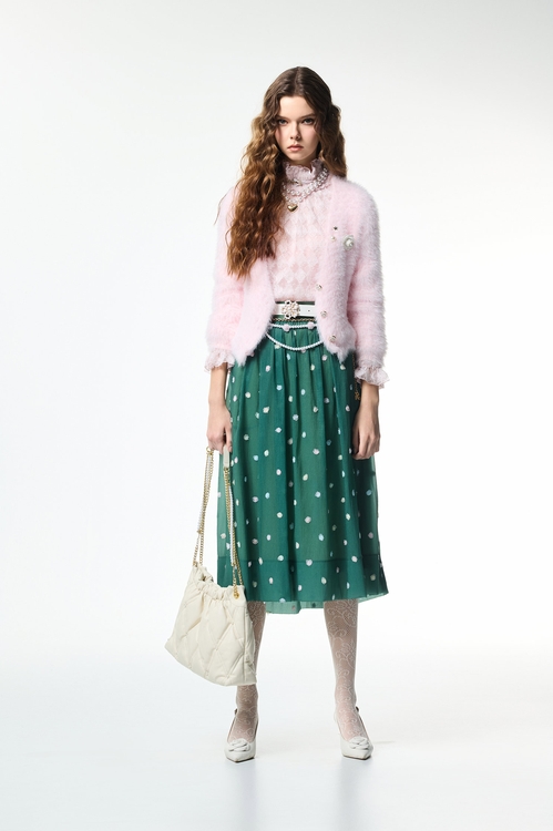 Jade Green Floral Detail Midi Skirt,bestselling