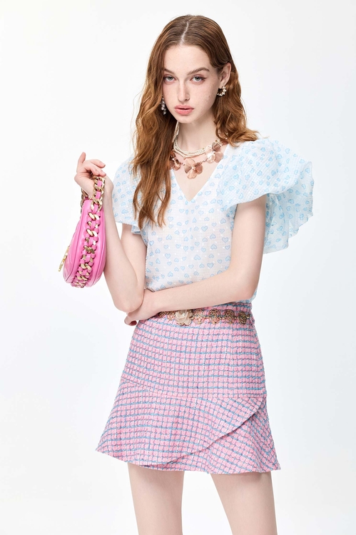 Contrast Blue Plaid Tweed Fishtail Short Skirt,,Contrast Blue Plaid Tweed Fishtail Short Skirt,Season (SS) Look,Pencil skirts,Season (SS) Look,Mini skirts,Shorts,dotcollection,Season (AW) Look,Midi skirts,Season (SS) Look,bows,Midi skirts,Season (SS) Look,Plaid,Mini skirts