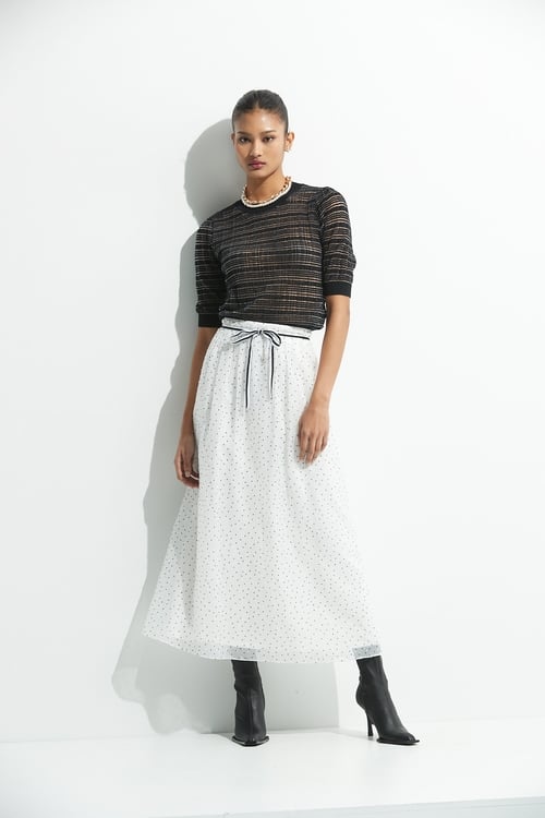 Dotted Organza Midi Skirt,Chiffon Midi skirts