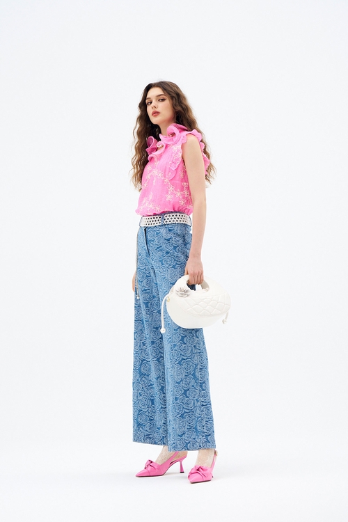 Rose Print Wide Leg Jeans,Culottes,Culottes