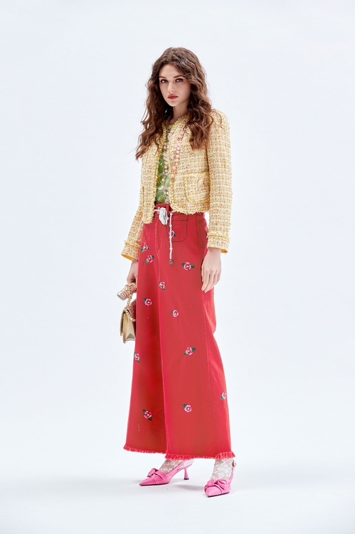 Embroidered Floral Detail Wide Leg Jeans,Pants