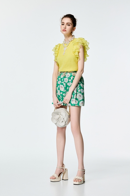Floral Print Belted Bow Shorts,Skorts