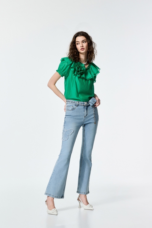 Mini Belted Waist Pouch Boot Leg Jeans,Jeans