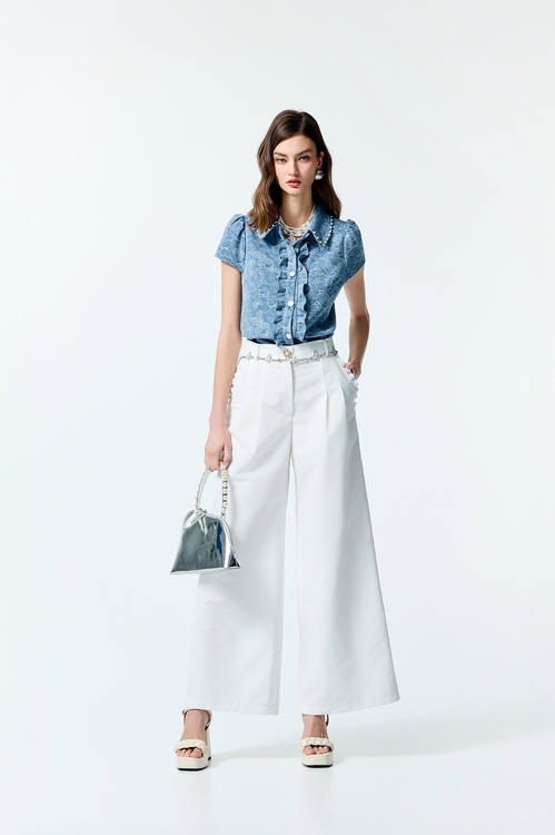 Wide Leg Pants With Butterfly Chain Belt,Culottes,Culottes