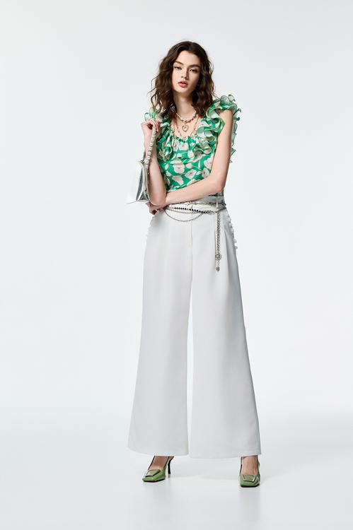 Wide Leg Pants With Butterfly Chain Belt,Culottes,Culottes