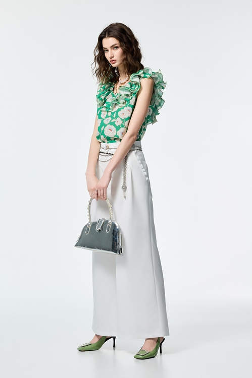 Wide Leg Pants With Butterfly Chain Belt,Culottes,Culottes