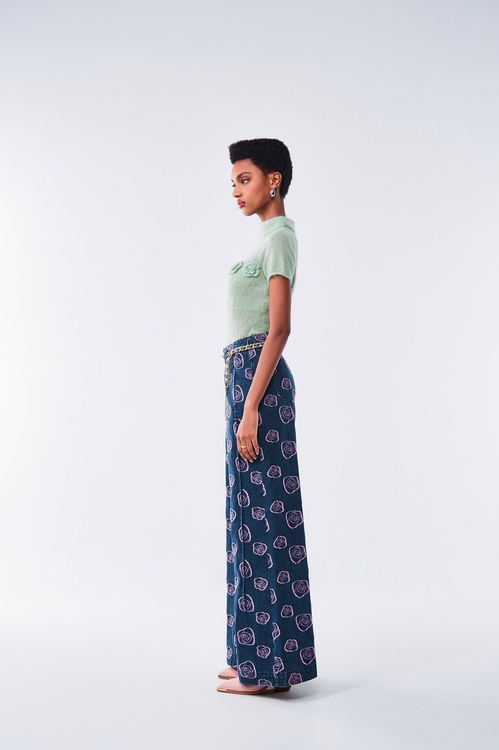 Rose Graphic Wide Leg Jeans,Culottes,Culottes