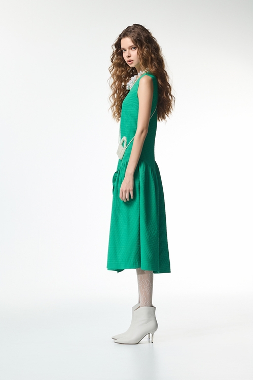 Jade Green Waffle Asymmetric Dress,Plaid