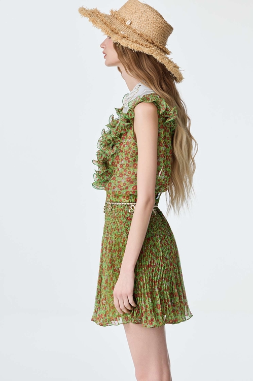 Ruffle Detail Floral Print Chiffon Vest,sleeveless tops,sleeveless tops,Sleeveless tops,sleeveless tops