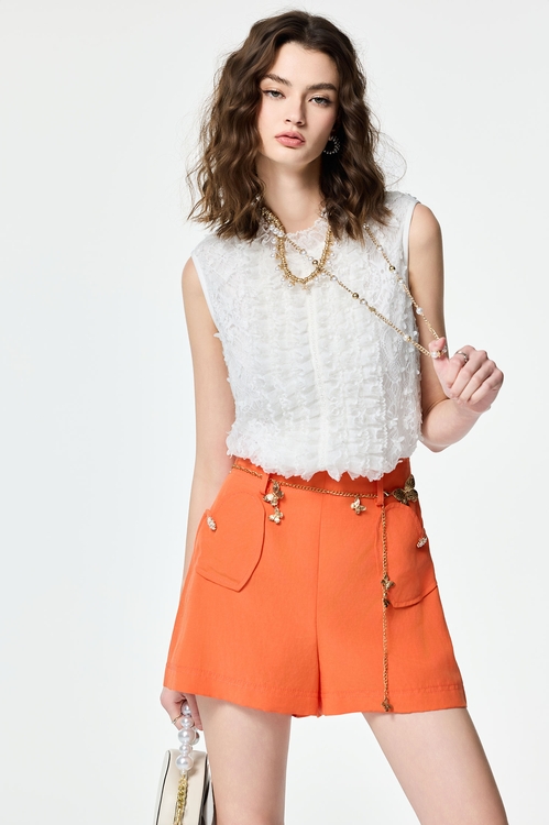 Butterfly Detail Ruffle Lace Vest,sleeveless tops,sleeveless tops,Sleeveless tops,sleeveless tops