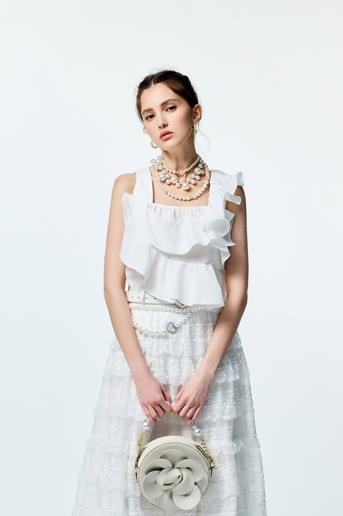Asymmeric Ruffle Detail Vest,sleeveless tops,sleeveless tops,Sleeveless tops,sleeveless tops