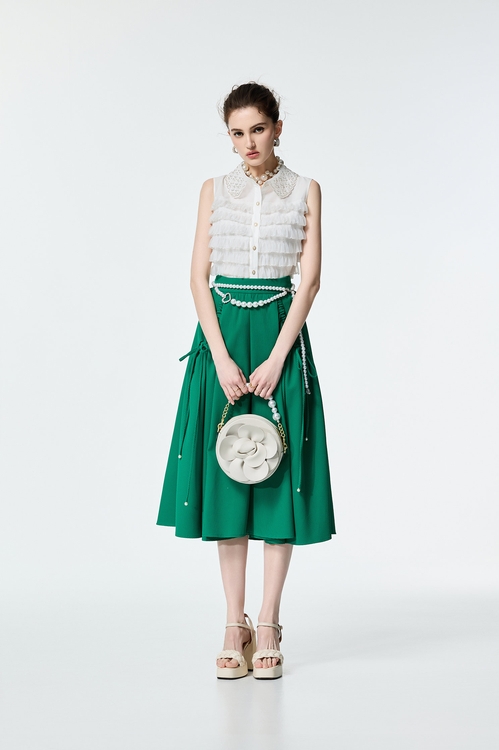 Tiered Organza Pleated Detail Vest,sleeveless tops,sleeveless tops,Sleeveless tops,sleeveless tops