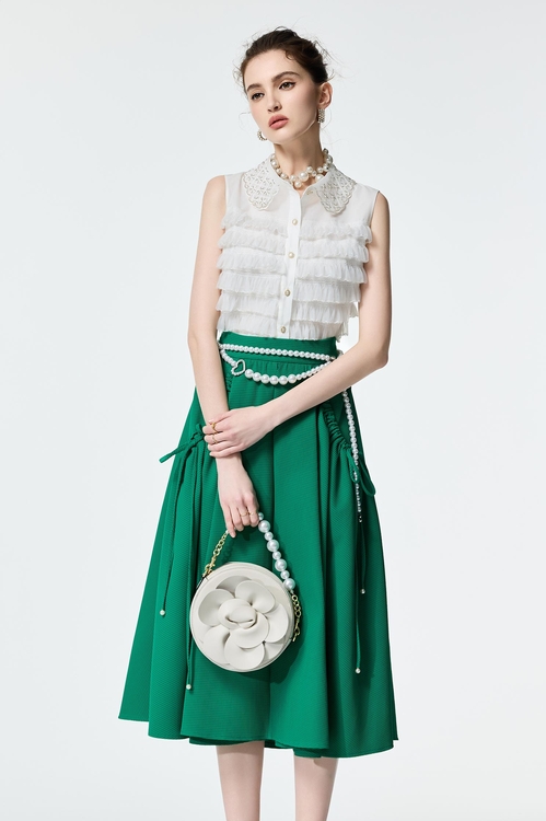 Tiered Organza Pleated Detail Vest,sleeveless tops,sleeveless tops,Sleeveless tops,sleeveless tops
